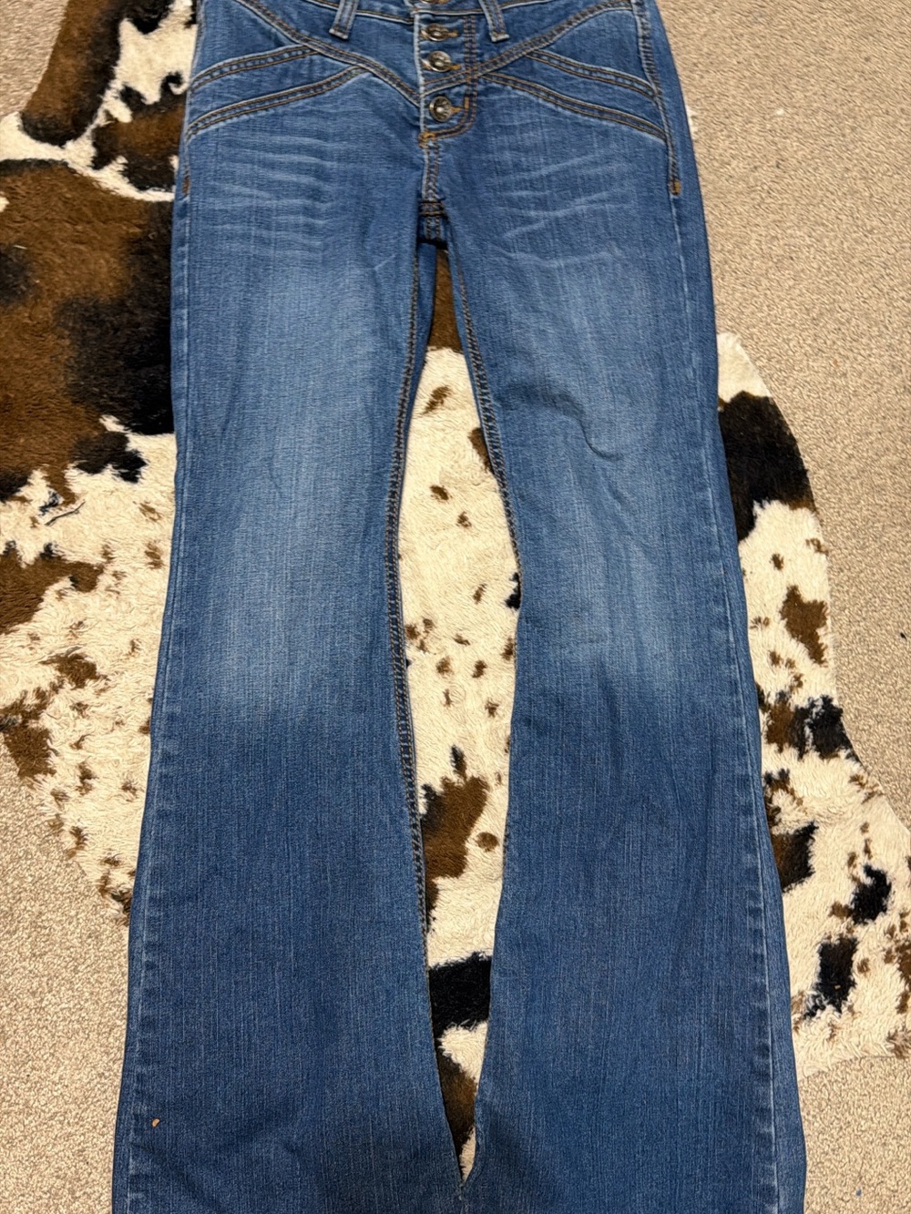Women's Blue Boot Cut Jeans with Button-Front Waist